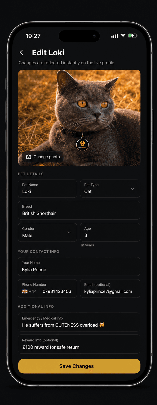 Creating a pet profile in the FindPaws app