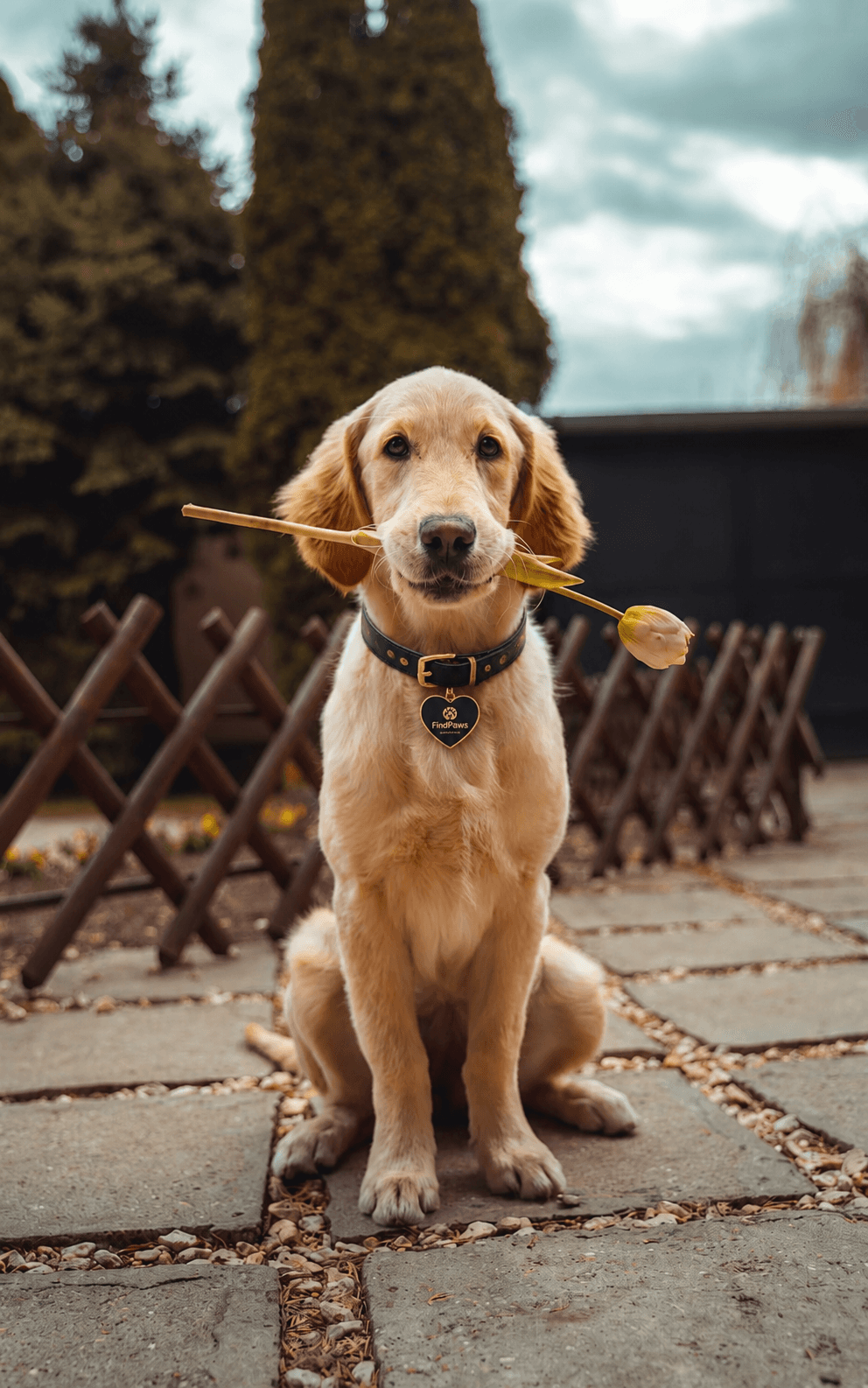 Dog wearing a FindPaws tag